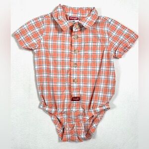 WRANGLER 100% Cotton Orange Tartan Plaid Short Sleeve Button‎ Up Onesie Size 9M